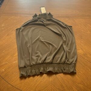 NWT Adrianna Papell ruffle high neck sleeveless top size smalll drab green